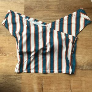 Kortni Jeane Retro Stripe Over the Shoulder Top